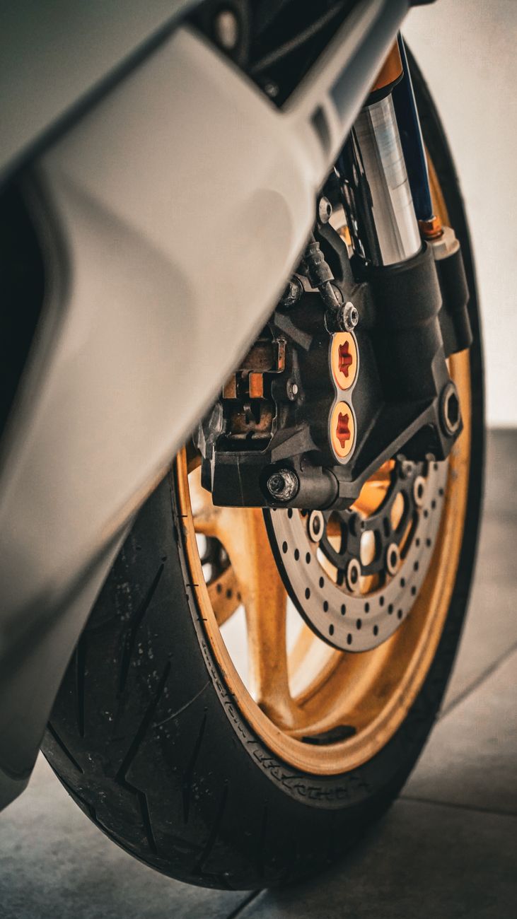 Close-up of a brake disc and caliper on a wheel